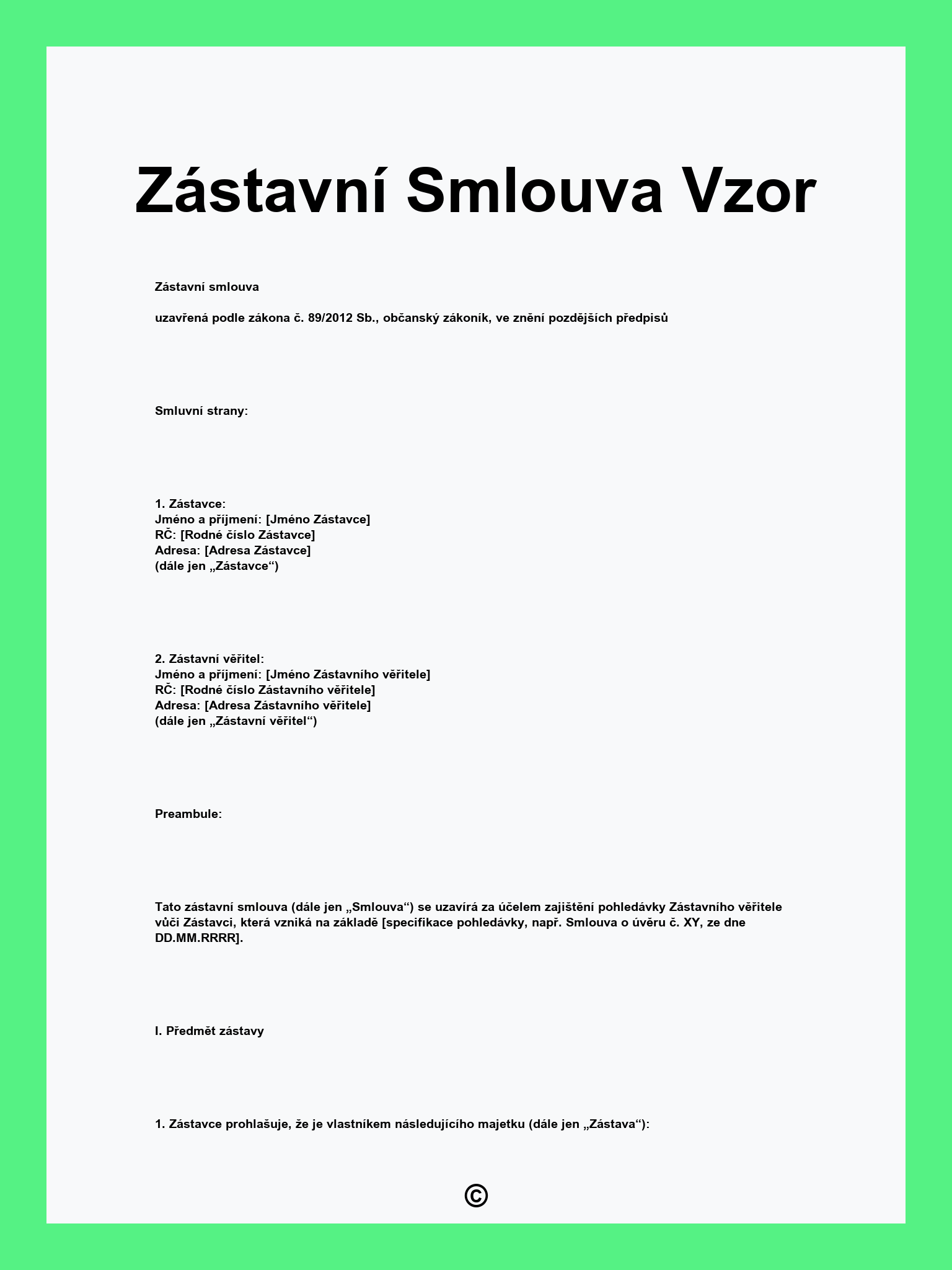 Zástavní Smlouva Vzor