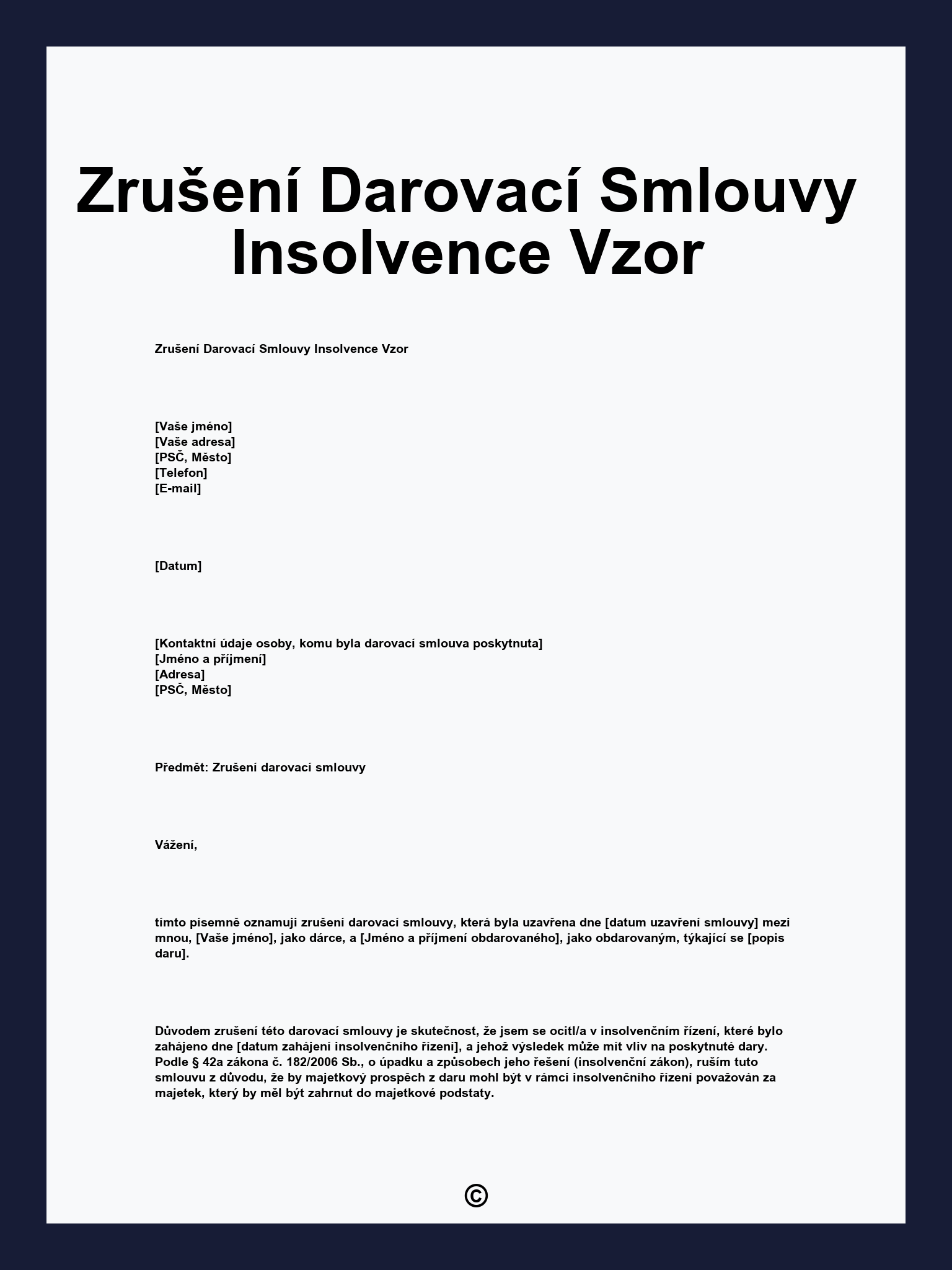 Zrušení Darovací Smlouvy Insolvence Vzor
